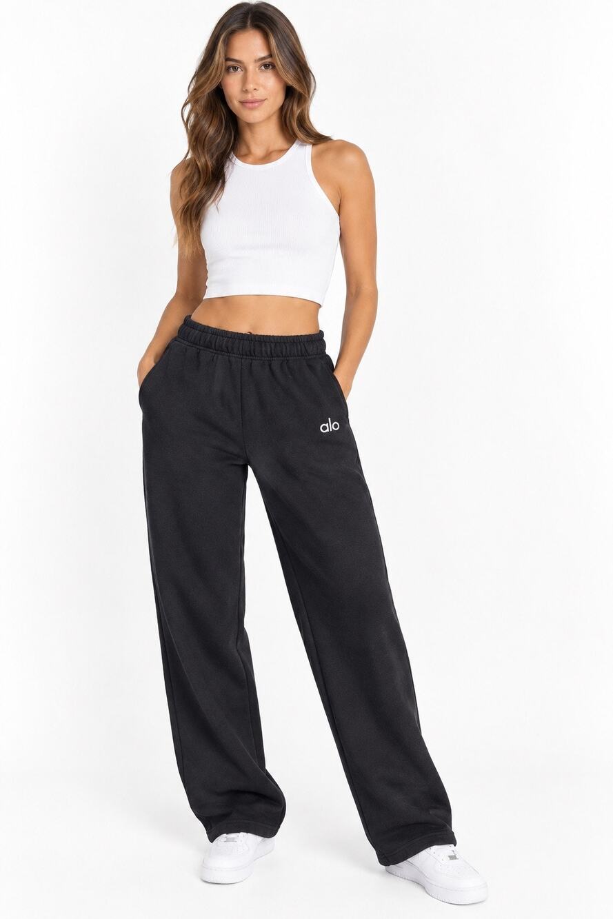 Alo Yoga Accolade Straight Leg Sweatpants Black Size M Logo Lounge Pants